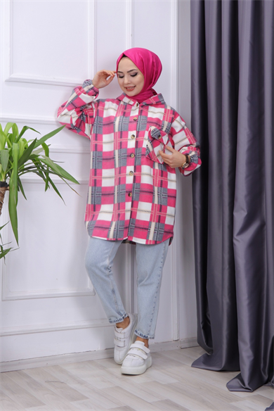 Kapşonlu Tunik Pembe  Beyaz