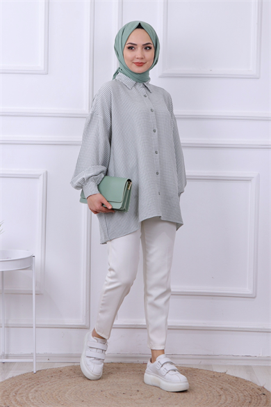 Kareli Tunik Mint Yeşili