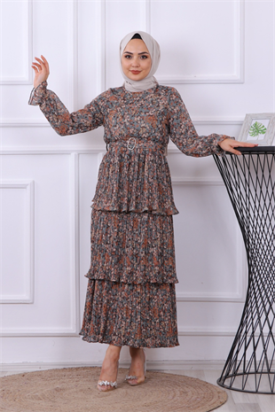 Kat Kat Çiçekli Elbise Haki Yeşili