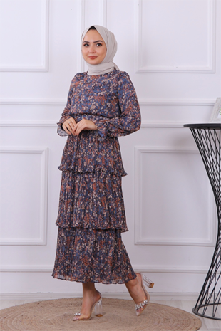 Kat Kat Çiçekli Elbise Lacivert