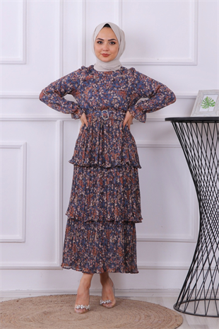 Kat Kat Çiçekli Elbise Lacivert