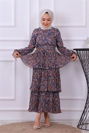 Kat Kat Çiçekli Elbise Lacivert