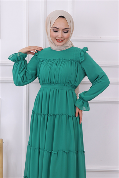 Kat Kat Şifon Elbise Benetton Yeşili