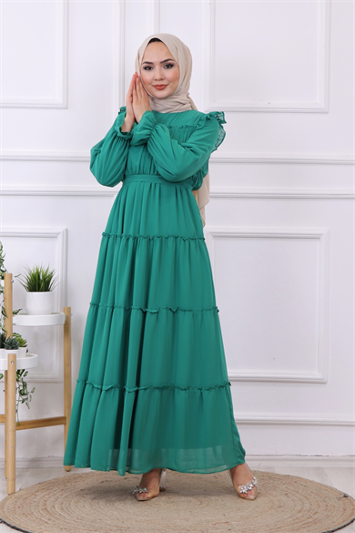 Kat Kat Şifon Elbise Benetton Yeşili