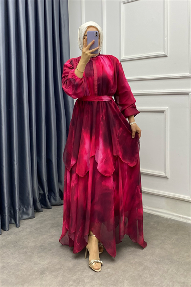 Kat Kat Şifon Elbise Fuşya