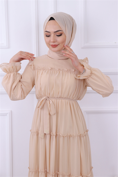 Kat Kat Şifon Elbise Krem