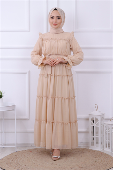 Kat Kat Şifon Elbise Krem