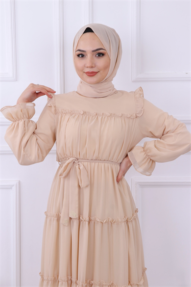 Kat Kat Şifon Elbise Krem