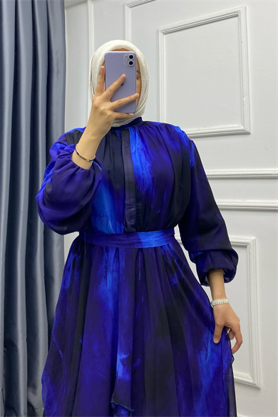 Kat Kat Şifon Elbise Mavi