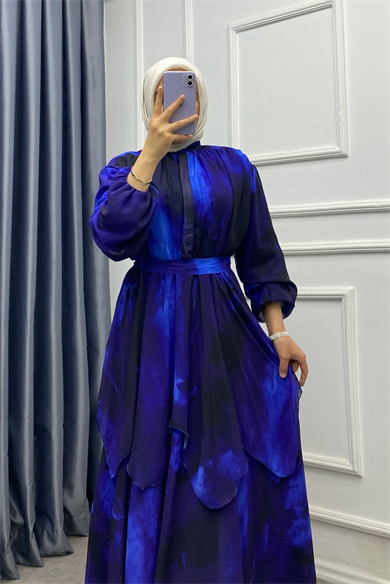 Kat Kat Şifon Elbise Mavi