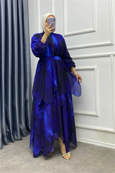 Kat Kat Şifon Elbise Mavi