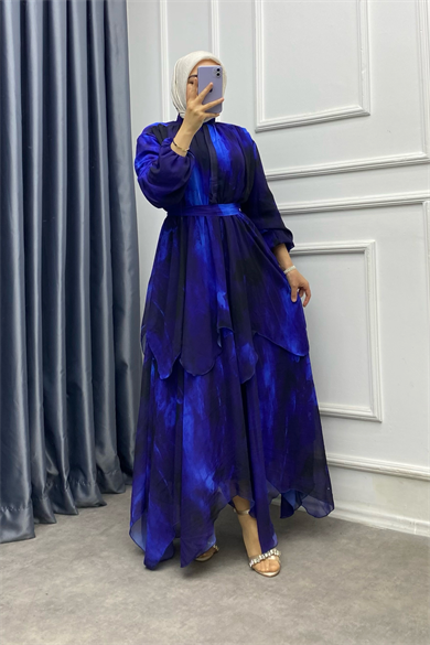 Kat Kat Şifon Elbise Mavi