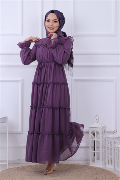 Kat Kat Şifon Elbise Mor