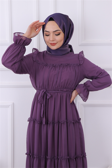 Kat Kat Şifon Elbise Mor
