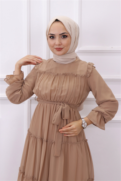 Kat Kat Şifon Elbise Vizon