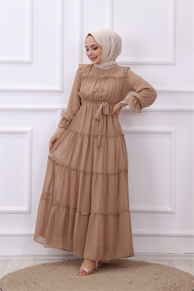 Kat Kat Şifon Elbise Vizon