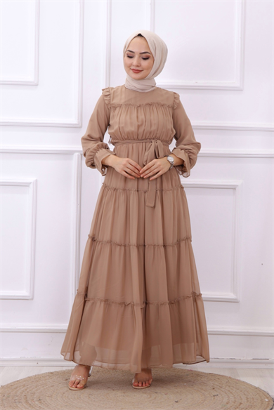 Kat Kat Şifon Elbise Vizon