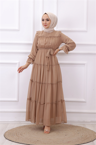 Kat Kat Şifon Elbise Vizon