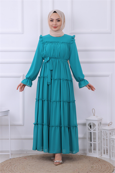 Kat Kat Şifon Elbise Yeşil