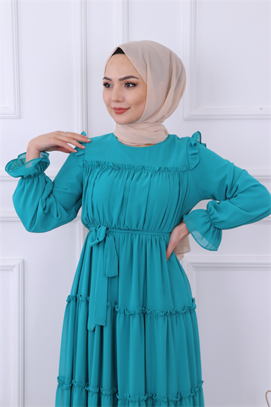 Kat Kat Şifon Elbise Yeşil