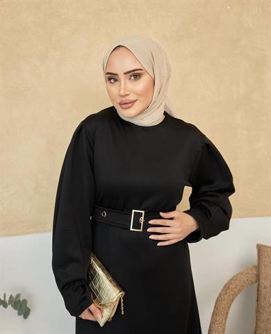 Kemeri Kuş Gözü Skuba Elbise Siyah