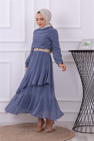 Kemerli Elbise İndigo