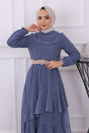 Kemerli Elbise İndigo
