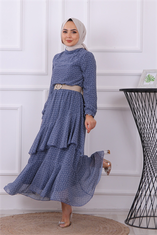 Kemerli Elbise İndigo