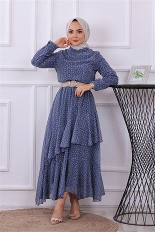 Kemerli Elbise İndigo