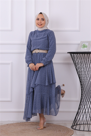 Kemerli Elbise İndigo