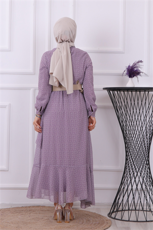 Kemerli Elbise Lila