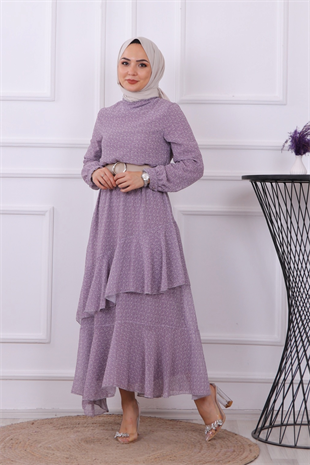 Kemerli Elbise Lila