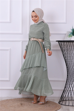 Kemerli Elbise Yeşil