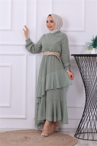 Kemerli Elbise Yeşil