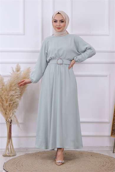 Kemerli Kloş Elbise Mint Yeşili