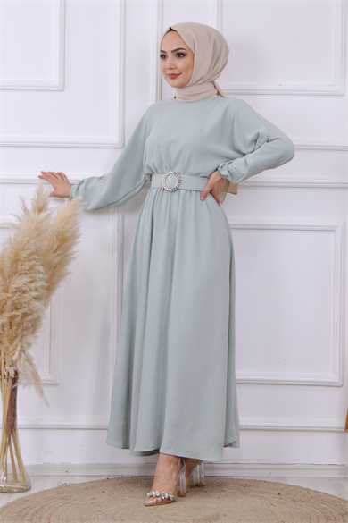 Kemerli Kloş Elbise Mint Yeşili