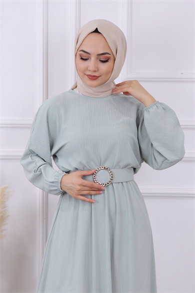 Kemerli Kloş Elbise Mint Yeşili