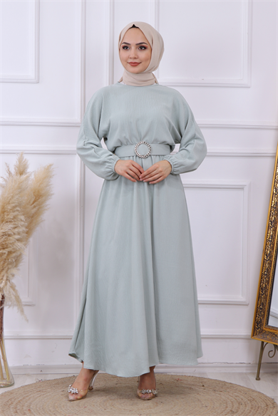 Kemerli Kloş Elbise Mint Yeşili
