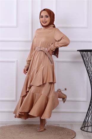 Kemerli Saten Elbise -