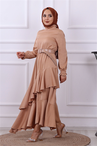 Kemerli Saten Elbise -