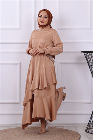 Kemerli Saten Elbise -