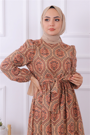 Kendinden Desenli Elbise 