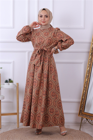 Kendinden Desenli Elbise 