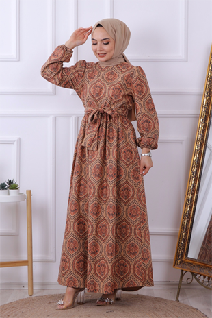 Kendinden Desenli Elbise 