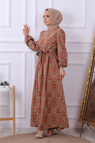 Kendinden Desenli Elbise 