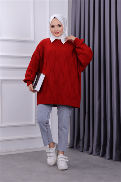 Kendinden Desenli Triko Tunik 