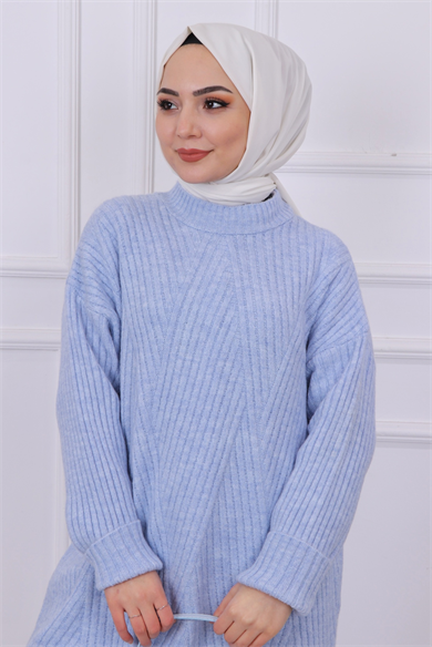 Kendinden Desenli Tunik Bebe Mavisi