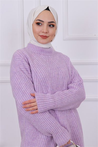 Kendinden Desenli Tunik Lila
