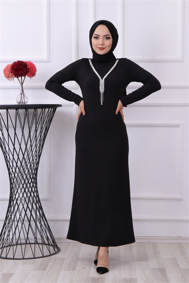 Kendinden Kolyeli Elbise Siyah