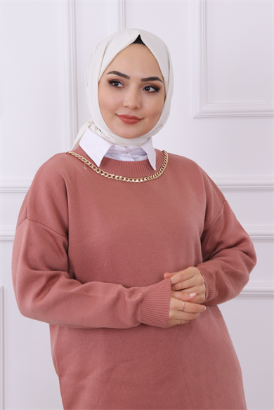 Kendinden Kolyeli Tunik Gül Kurusu